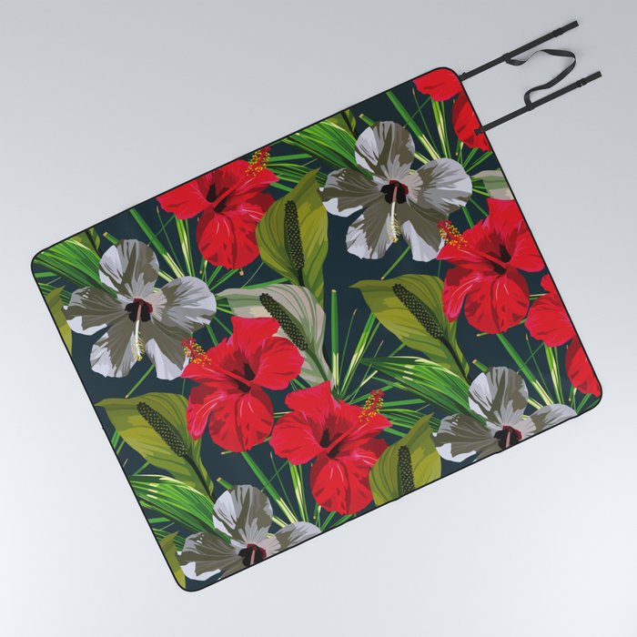 Tropical Hibiscus Garden Picnic Blanket