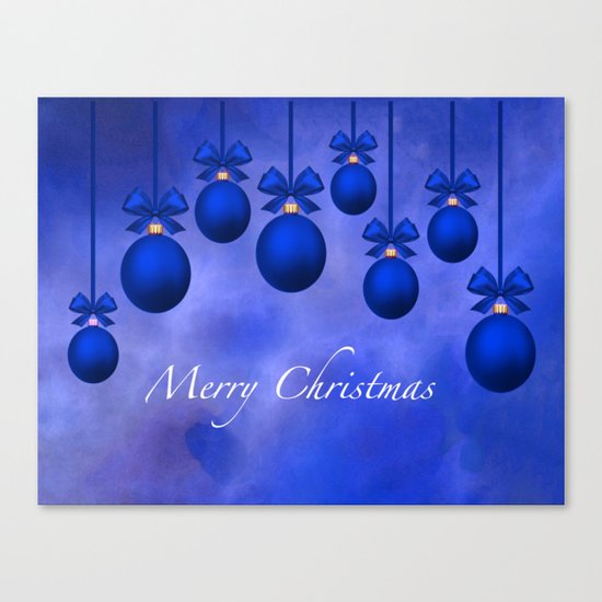 Merry Christmas Ornaments Bows and Ribbons – Blue Canvas Print