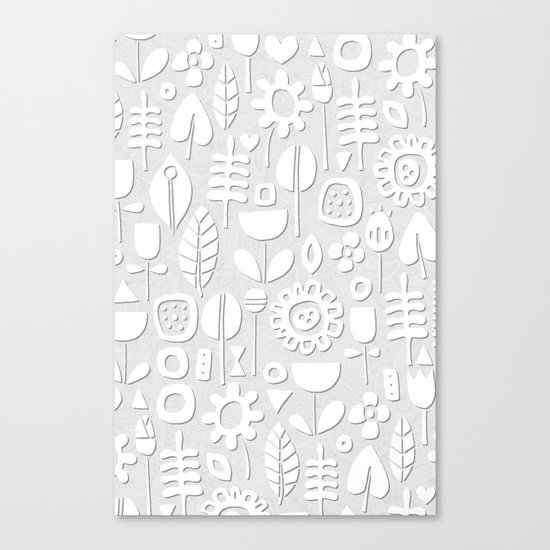 paper cut flowers white silver Canvas Print