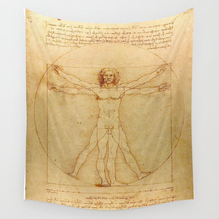 The Vitruvian Man 1405 (L Uomo Vitruviano) Leonardo da Vinci Artwork for Prints Posters Tshirts Men Wall Tapestry
