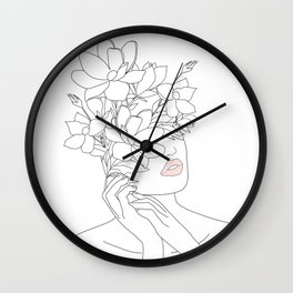 Minimal Line Art Woman with Magnolia Wall Clock