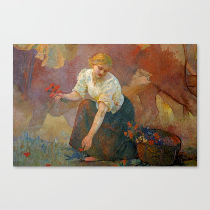 girl picking flowers - edwin howland blashfield  Canvas Print