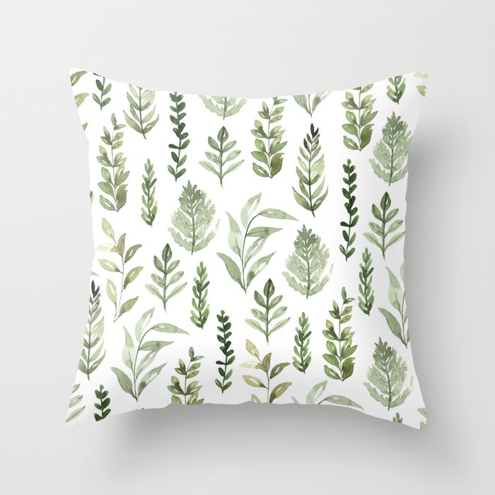 Watercolor leaves Throw Pillow