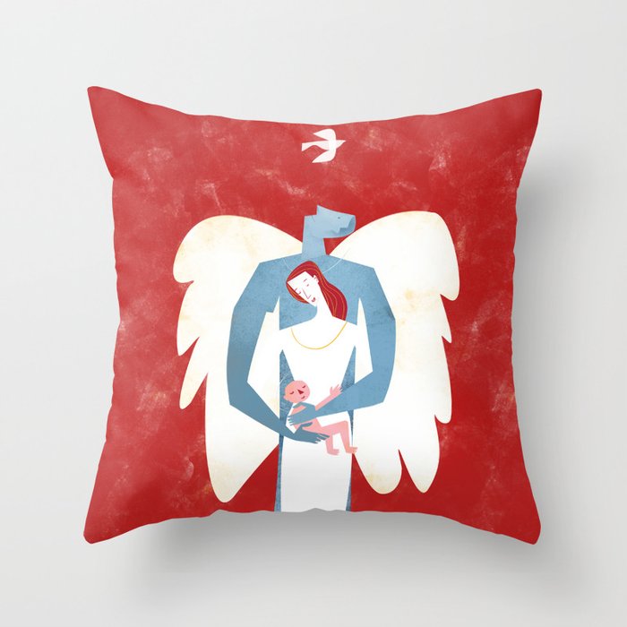 The New Christmas Family in Red Throw Pillow