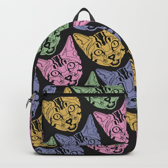 Colorful Cat Print Pattern (Yellow, Green, Pink, Blue) Backpack