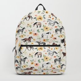 Horses and Flowers, Sunrise Floral, Cream, Horse Print, Horse Illustration, Pink and Yellow, Equestrian, Little Girls Backpack