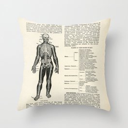 Vintage Dictionary Page Anatomy Skeleton  Throw Pillow