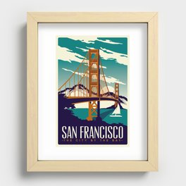 San Francisco Golden Gate Bridge Retro Vintage Recessed Framed Print