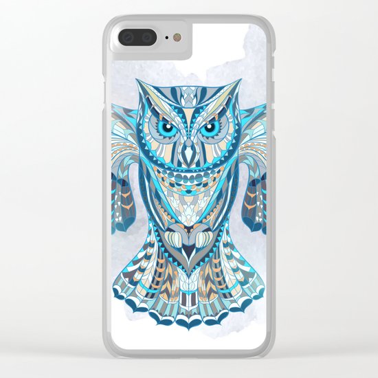 Blue Ethnic Owl Clear iPhone Case