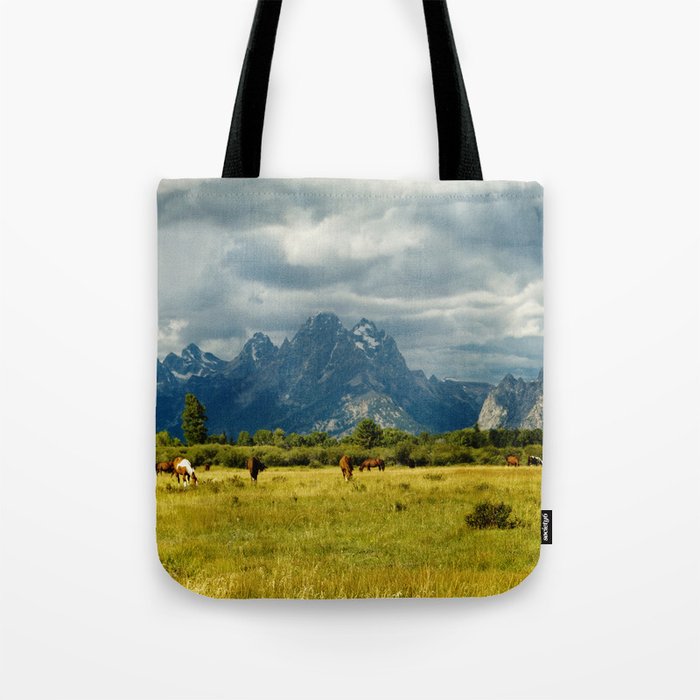 Horses and the Grand Teton Tote Bag