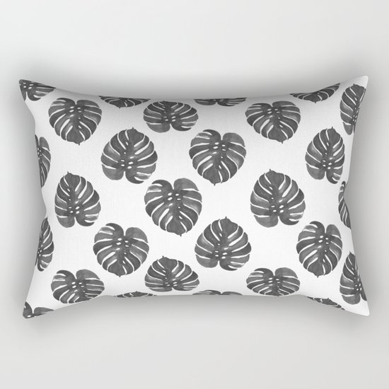 Monstera house plant leaf black and white painting hipster indoor house plant tropical garden Rectangular Pillow