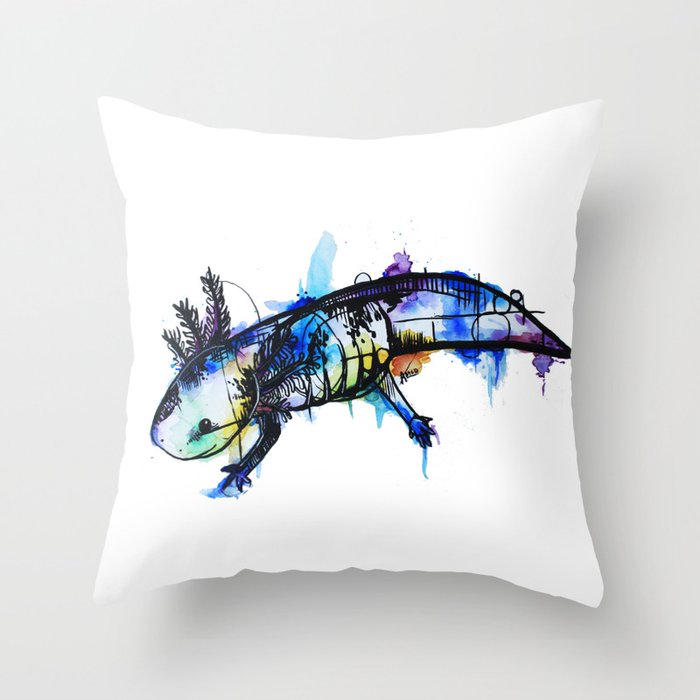 Rainbow Splash Axolotl Watercolour Throw Pillow