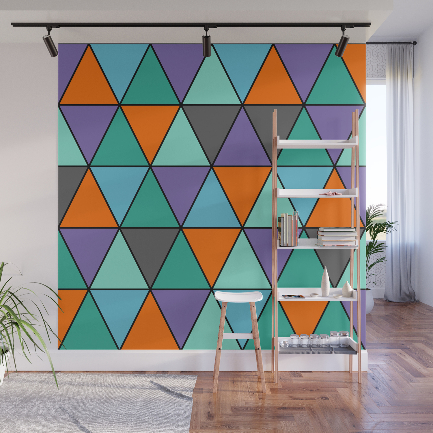 Blue Purple Orange And Grey Cool Triangles Pattern Wall Mural By Prizmatic Society6 Did you scroll all this way to get facts about triangle wall design? blue purple orange and grey cool triangles pattern wall mural by prizmatic
