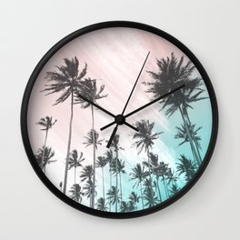 Mint & Blush Palms Wall Clock | Modern, Clouds, Palm Tree, Gradient, Photo, Minimal, Tropical Vibes, Tropical, Mint, Spring 