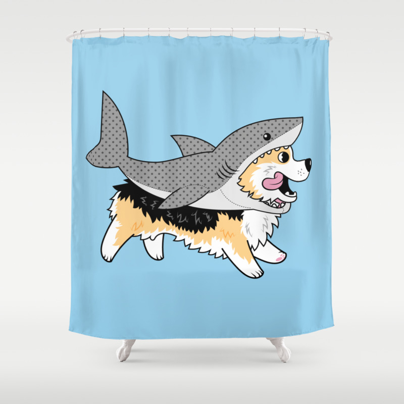 Another Corgi In A Shark Suit Shower Curtain By Jennifer Smith