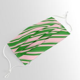 [ Thumbnail: Pink and Green Colored Striped/Lined Pattern Face Mask ]