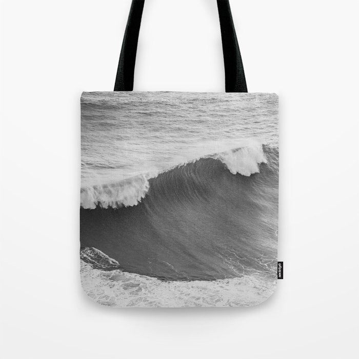 The Wave in Black and White | Atlantic Ocean Water in Nazaré Art Print | Portugal Travel Photography Tote Bag