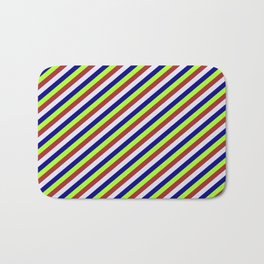 [ Thumbnail: Light Green, Brown, Lavender & Blue Colored Stripes/Lines Pattern Bath Mat ]