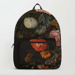 Cornelis Kick "A still life with parrot tulips, poppies, roses, snow balls, and other flowers" Backpack