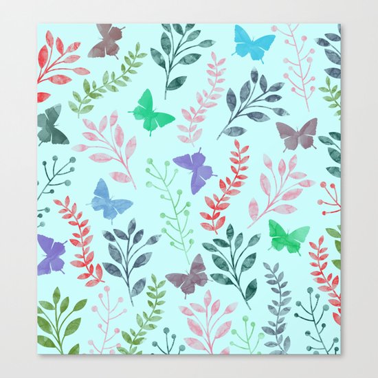 Watercolor flowers & butterflies II Canvas Print