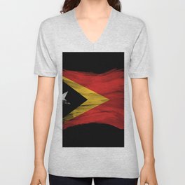 East Timor flag brush stroke, national flag V Neck T Shirt