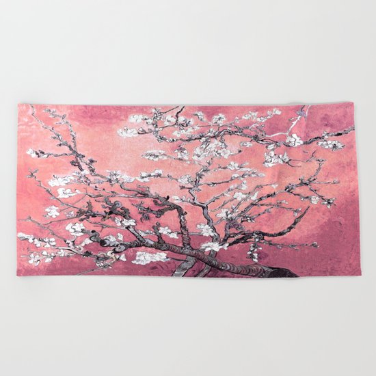 Van Gogh Almond Blossoms : Peachy Pink Beach Towel
