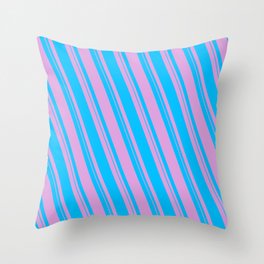 [ Thumbnail: Plum & Deep Sky Blue Colored Lined Pattern Throw Pillow ]