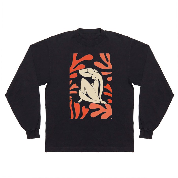 Bathing Nude with Coral and Blue Seagrass Matisse Inspired Abstract Painting Long Sleeve T Shirt