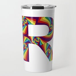 capital letter R with rainbow colors and spiral effect Travel Mug