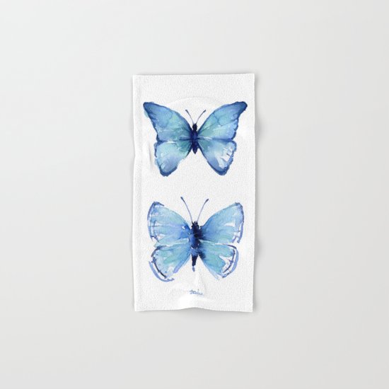 Two Blue Butterflies Watercolor Animals Insects Hand & Bath Towel