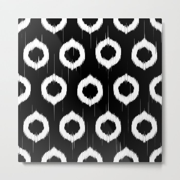 Black and white ikat circles Metal Print