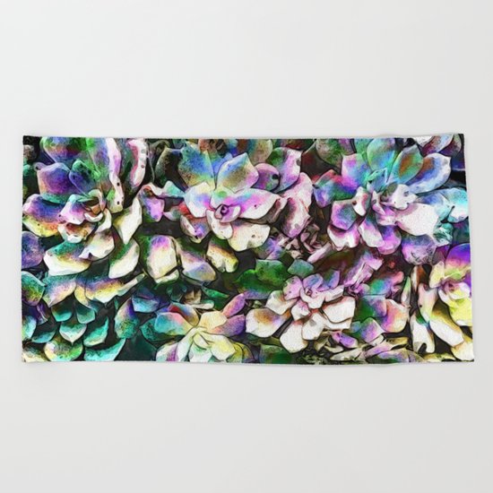 Colorful Abstract Plants Beach Towel