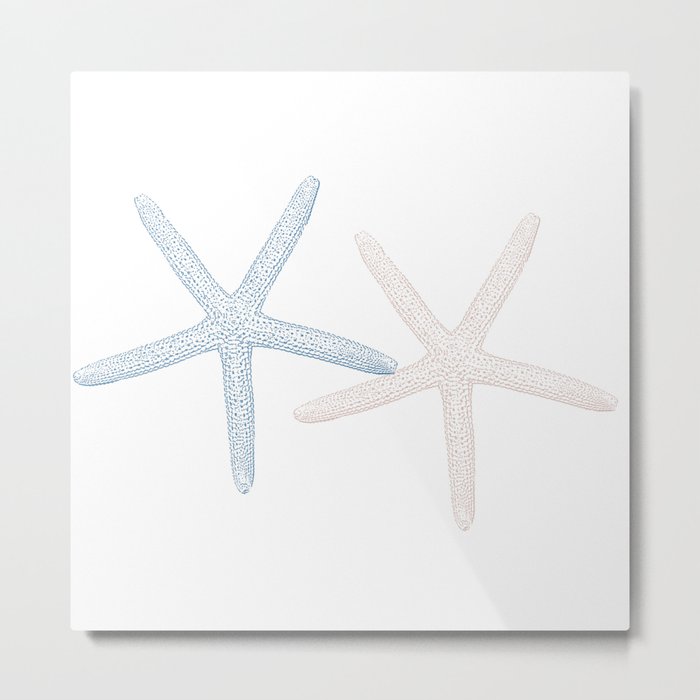 Blue Sea Sand Peach Starfish Metal Print