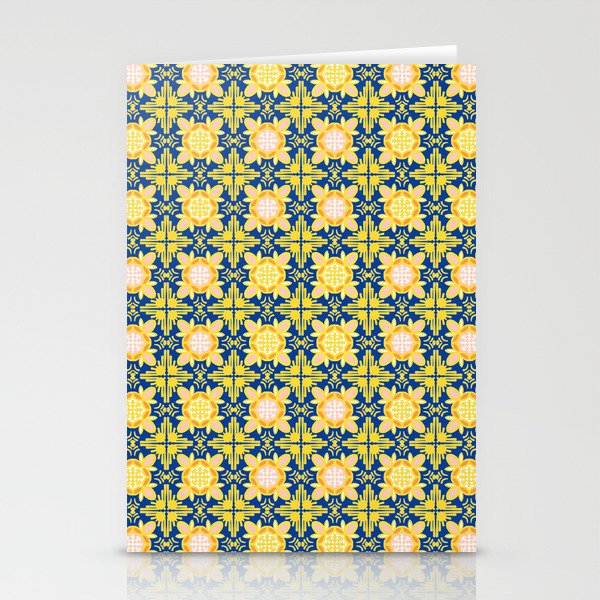Cheerful Retro Modern Kitchen Tile Mini Pattern Navy, Orange and Yellow Stationery Cards