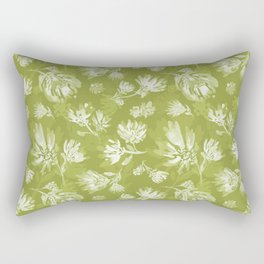 White flowers watercolor pattern over honeydew green Rectangular Pillow