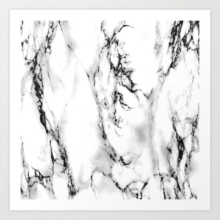 White-Black Marble Impress Art Print