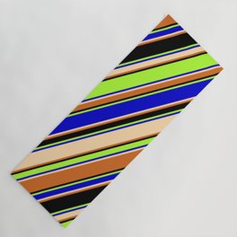 [ Thumbnail: Colorful Light Green, Blue, Tan, Chocolate & Black Colored Lines/Stripes Pattern Yoga Mat ]