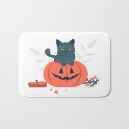 Cute cat on pumpkin Bath Mat