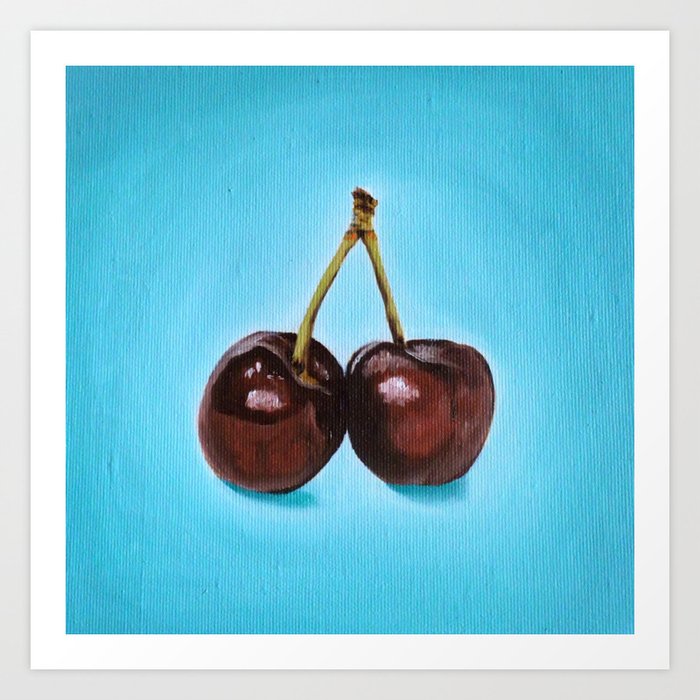 Cherries in Blue Background Art Print