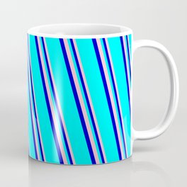 [ Thumbnail: Pink, Blue, and Cyan Colored Lines Pattern Coffee Mug ]