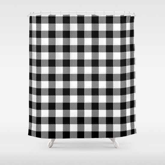 90 S Buffalo Check Plaid In Black And White Shower Curtain By Elliottdesignfactory Society6