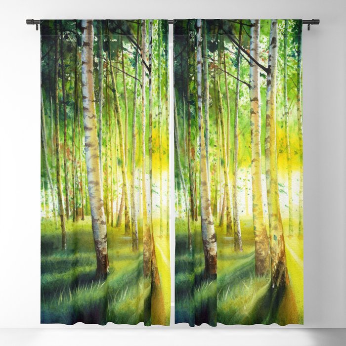 Green Forest Watercolor Painting Blackout Curtain By Shirtsandgifts Society6