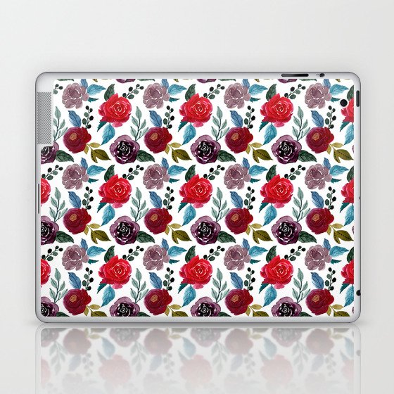 Red and burgundy watercolor flowers Laptop & iPad Skin