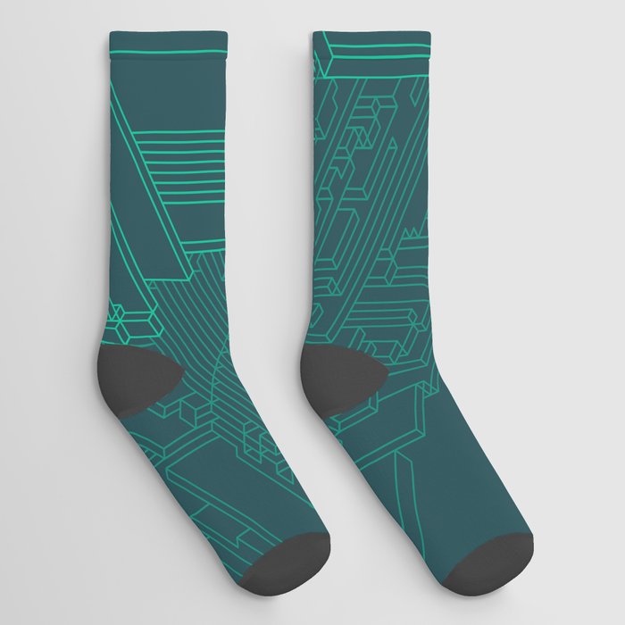 Evergreen Geometric City Socks