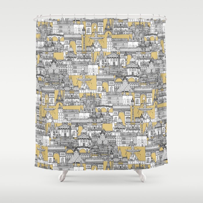 Paris Toile Gold Shower Curtain By, Yellow Toile Shower Curtain