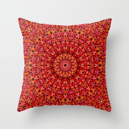 Red Geometric Bloom Mandala Throw Pillow