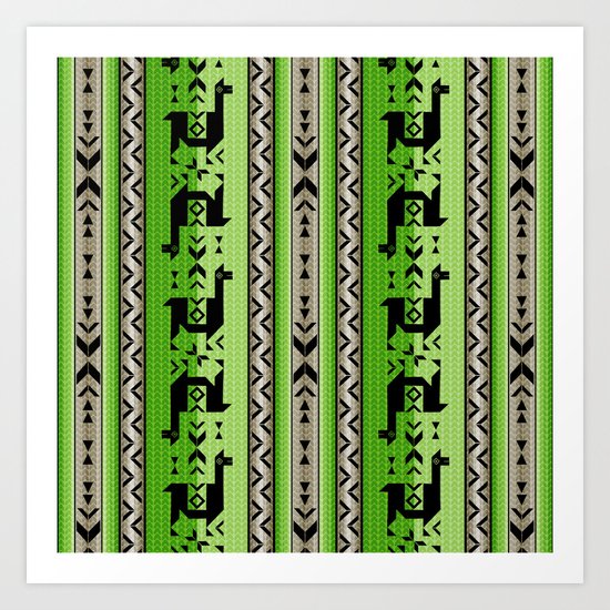 Llamas_Green and WarmGray Art Print