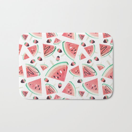 Watermelon popsicles, strawberries and chocolate Bath Mat