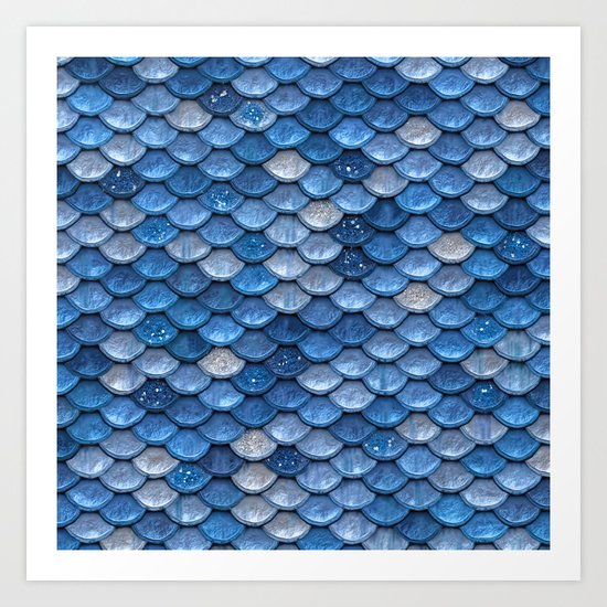 Blue sparkling glitter mermaid scales - Mermaidscales Art Print