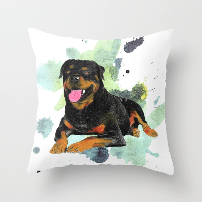 Rottweiler happy Throw Pillow